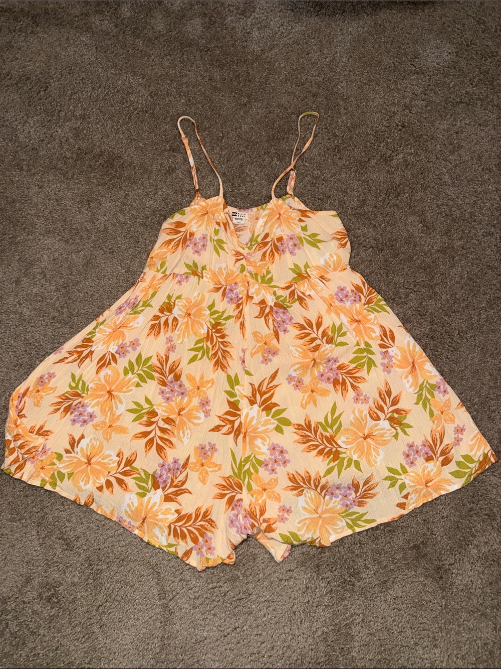 Billabong Peach Floral Spaghetti-Strap Romper